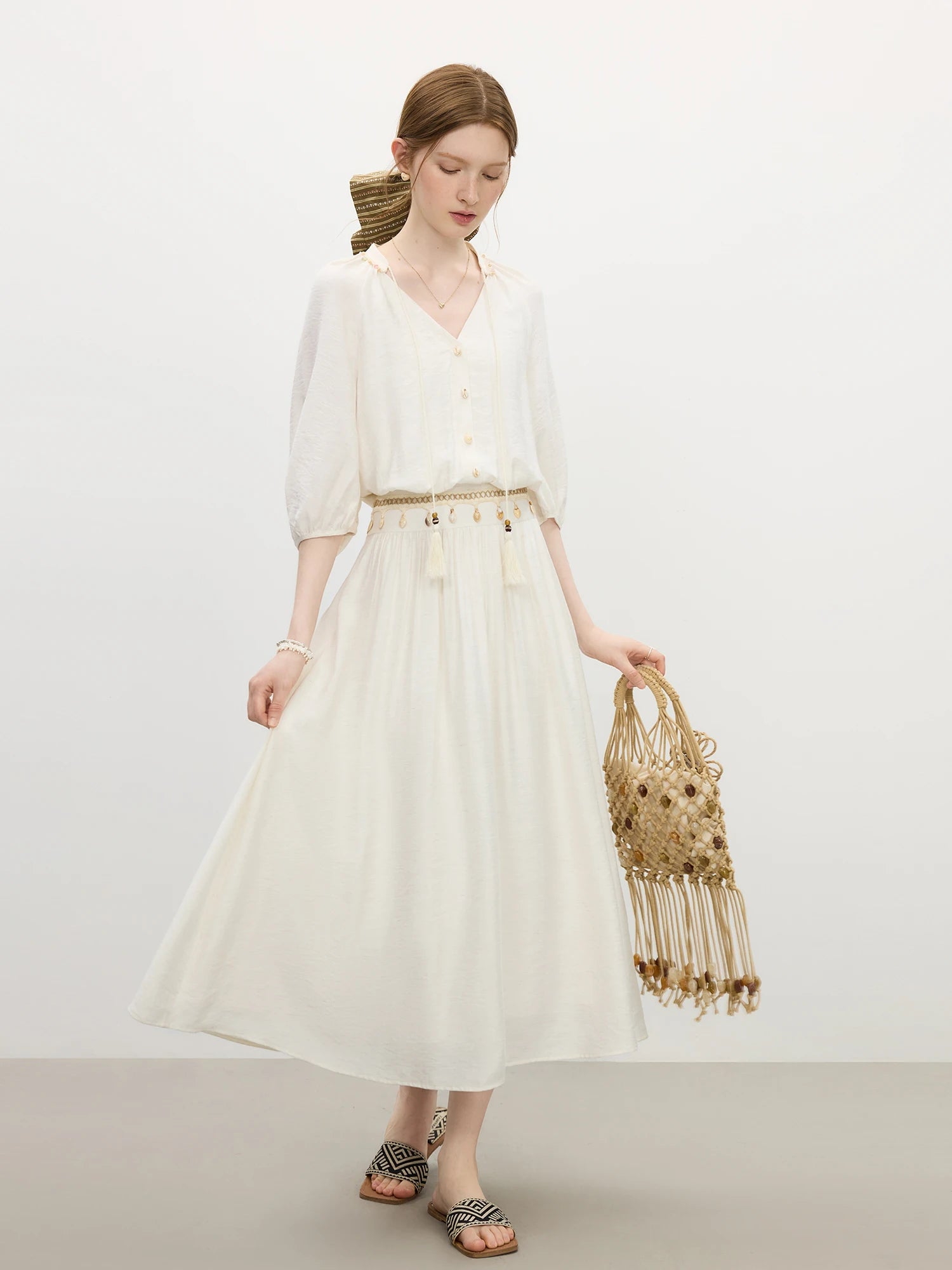 Lantern Sleeves V-neck Strappy Dress