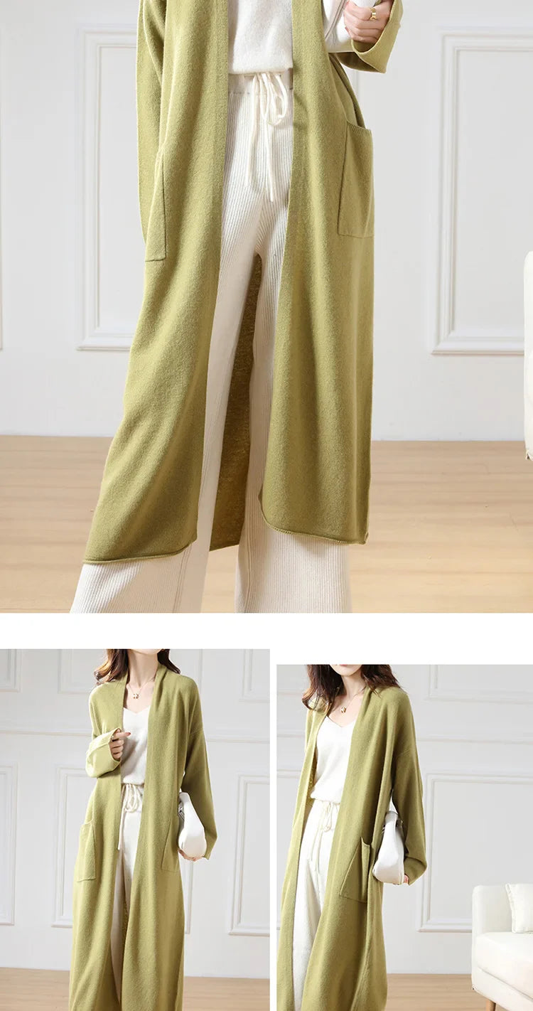 Open Front 100% Merino Wool Long Cardigan