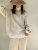 Criss-Cross High Neck Pure Wool Sweater