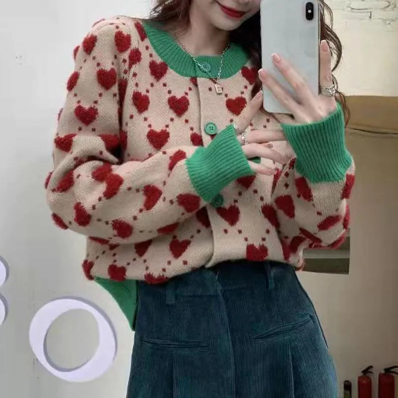 Ugly Sweater Heart Detail Knitted Short Cardigan