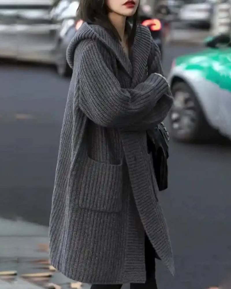 Single Breasted 100% Cashmere Ribbed Cardigan With Hoodie