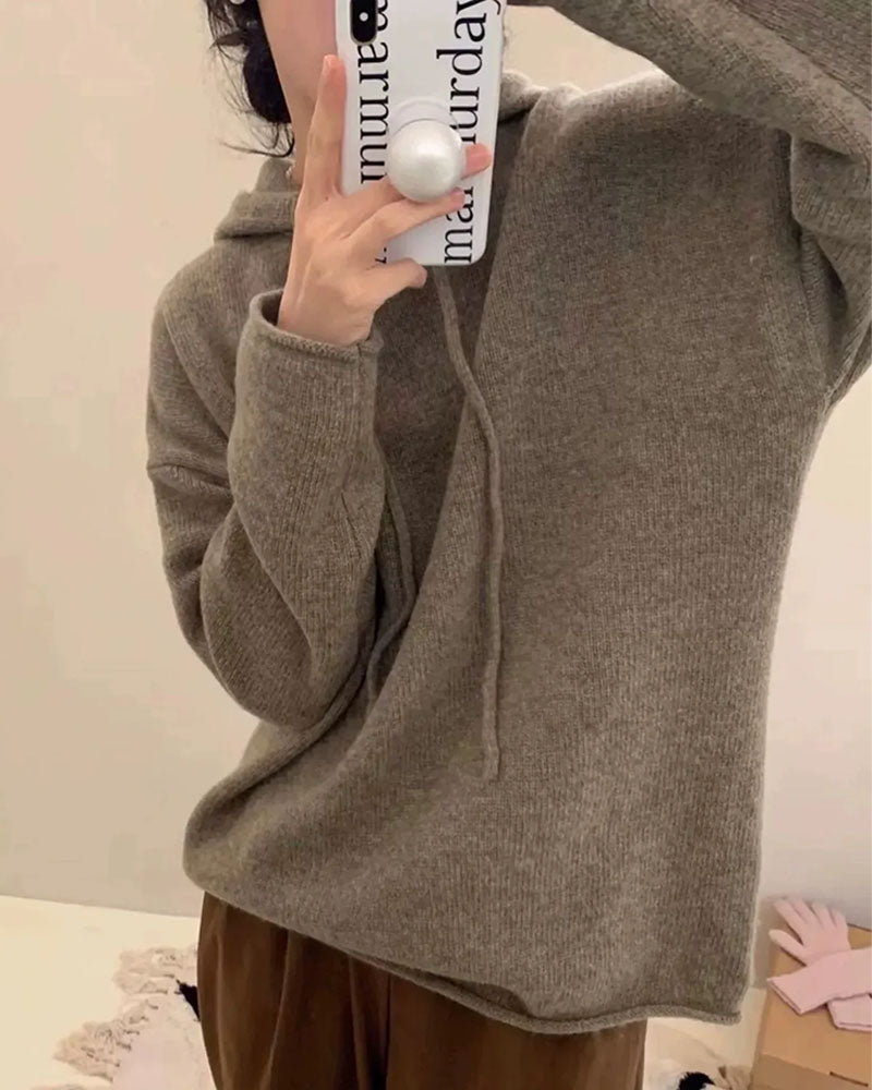 Solid 100% Cashmere Knitted Hoodie