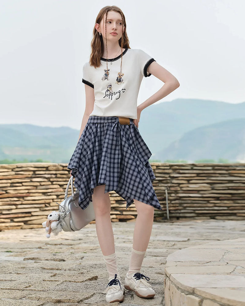 Textured High Waist A-Line Skirt