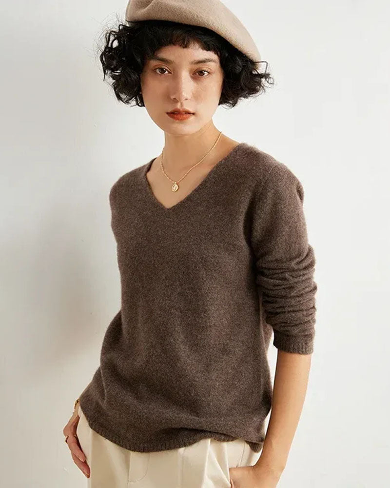V-Neck 100% Cashmere Basic Jumper