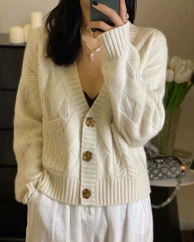 V-Neck Cashmere Knitted Cardigan