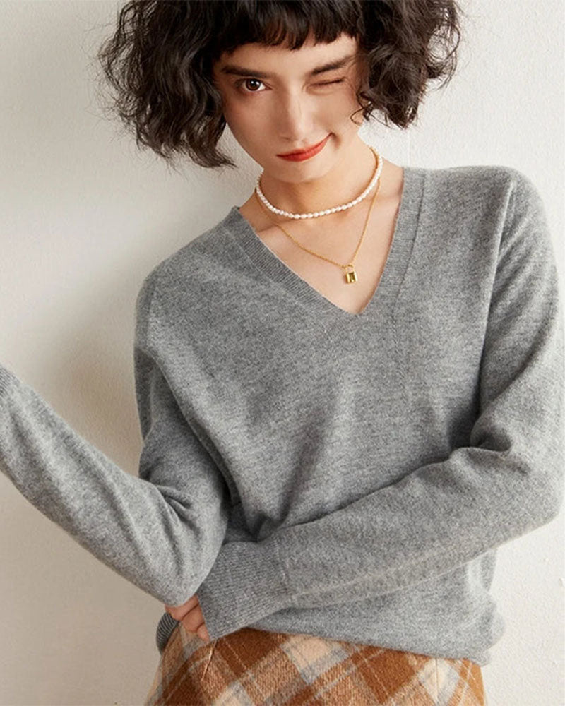 V-Neck Cashmere Pullover Sweater