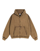 Distressed Washed Batik Retro Zipper Hoodies