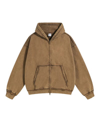Distressed Washed Batik Retro Zipper Hoodies