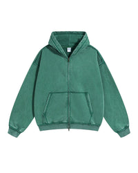 Distressed Washed Batik Retro Zipper Hoodies