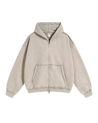 Distressed Washed Batik Retro Zipper Hoodies