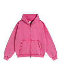 Distressed Washed Batik Retro Zipper Hoodies