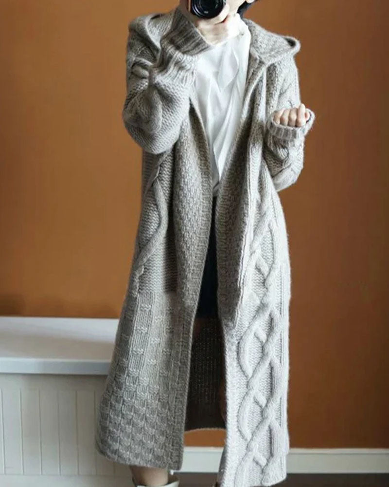 Wool Blend Hooded Thick Long Cardigan
