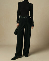 Woman commuting in wool-blended straight pants, 72 % wool / 28 % viscose drapes like crepe—your polished yet cozy 45-65 °F fall-to-spring office staple.